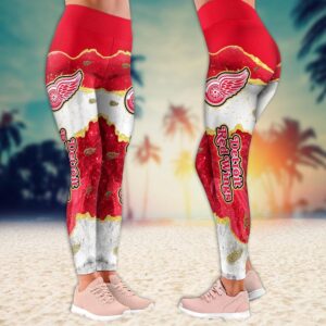 NHL Detroit Red Wings Summer Flower Leggings For Women 2