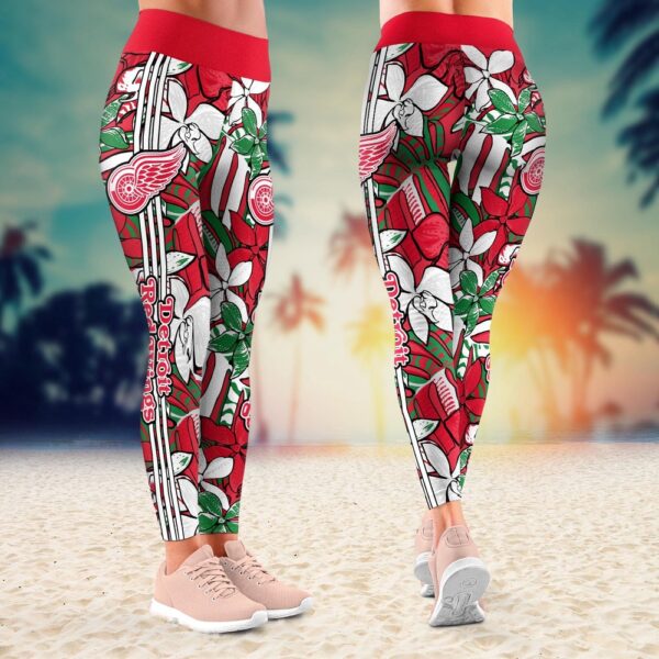 NHL Detroit Red Wings Summer Flower Pattern Leggings Women Football Leggings For Women