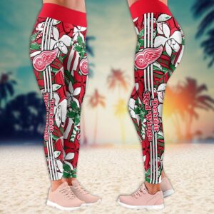 NHL Detroit Red Wings Summer Flower Pattern Leggings Women Football Leggings For Women 2