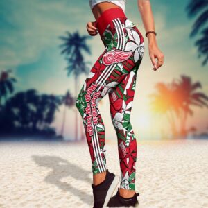 NHL Detroit Red Wings Summer Flower Pattern Leggings Women Football Leggings For Women 3