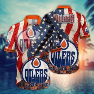 NHL Edmonton Oilers American Flag Hawaii Shirt Summer Football Shirts 1