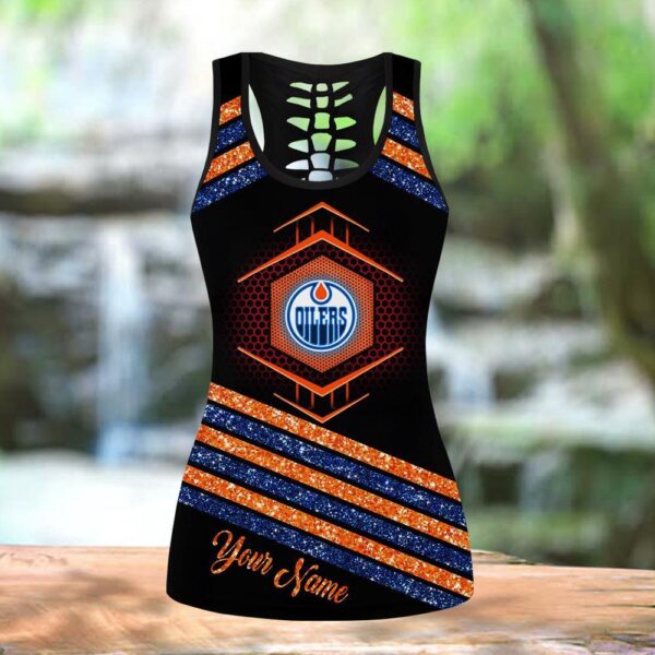 NHL Edmonton Oilers Hollow Tank Top And Leggings Set For Hockey Fans