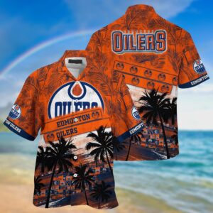 NHL Edmonton Oilers Palm Tree Pattern Hawaii Shirt Unisex Sport Hawaii Shirt 1