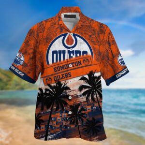 NHL Edmonton Oilers Palm Tree Pattern Hawaii Shirt Unisex Sport Hawaii Shirt 2