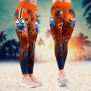 NHL Edmonton Oilers Summer Flower Leggings Women Football Leggings For Women 1