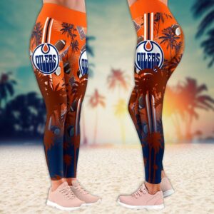 NHL Edmonton Oilers Summer Flower Leggings Women Football Leggings For Women 2