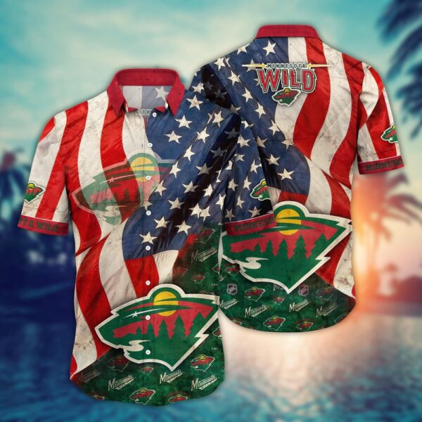 NHL Minnesota Wild American Flag Hawaii Shirt Summer Football Shirts