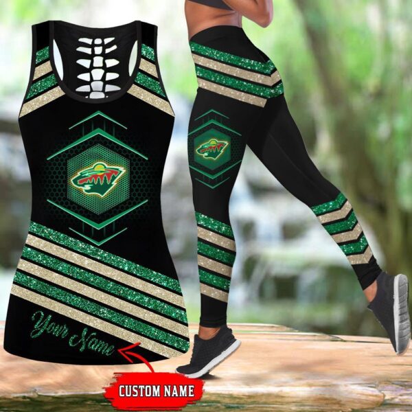 NHL Minnesota Wild Hollow Tank Top And Leggings Set For Hockey Fans
