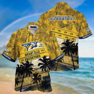 NHL Nashville Predators Palm Tree Pattern Hawaii Shirt Unisex Sport Hawaii Shirt 1