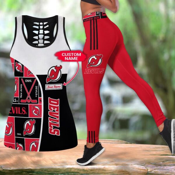 NHL New Jersey Devils Hollow Tank Top And Leggings Set For Fans