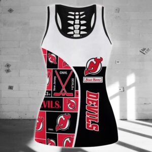 NHL New Jersey Devils Hollow Tank Top And Leggings Set For Fans 2