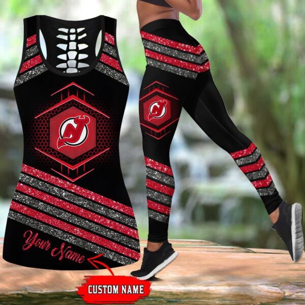 NHL New Jersey Devils Hollow Tank Top And Leggings Set For Hockey Fans