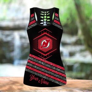 NHL New Jersey Devils Hollow Tank Top And Leggings Set For Hockey Fans 3