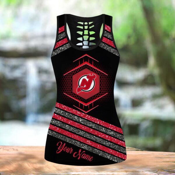 NHL New Jersey Devils Hollow Tank Top And Leggings Set For Hockey Fans