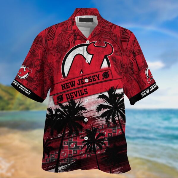 NHL New Jersey Devils Palm Tree Pattern Hawaii Shirt Unisex Sport Hawaii Shirt