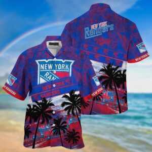 NHL New York Rangers Palm Tree Pattern Hawaii Shirt Unisex Sport Hawaii Shirt 1