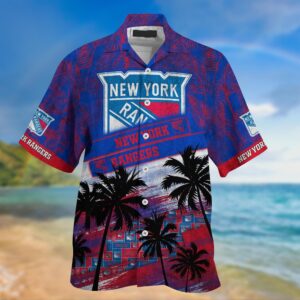 NHL New York Rangers Palm Tree Pattern Hawaii Shirt Unisex Sport Hawaii Shirt 2