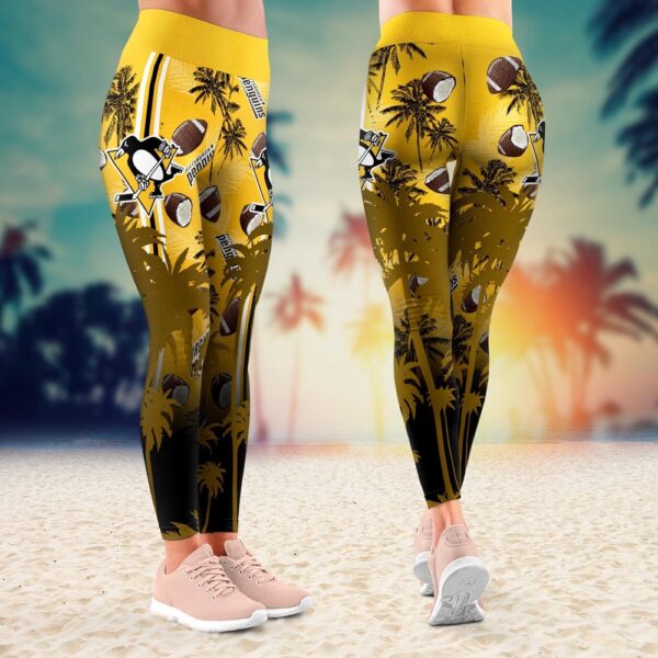 NHL Pittsburgh Penguins Summer Flower Leggings Women Football Leggings For Women