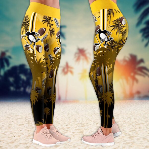 NHL Pittsburgh Penguins Summer Flower Leggings Women Football Leggings For Women