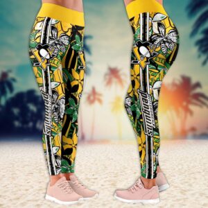 NHL Pittsburgh Penguins Summer Flower Pattern Leggings Women Football Leggings For Women 2 1