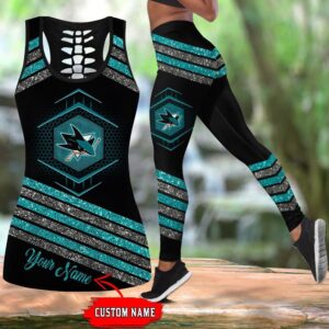 NHL San Jose Sharks Hollow Tank Top And Leggings Set For Hockey Fans 1