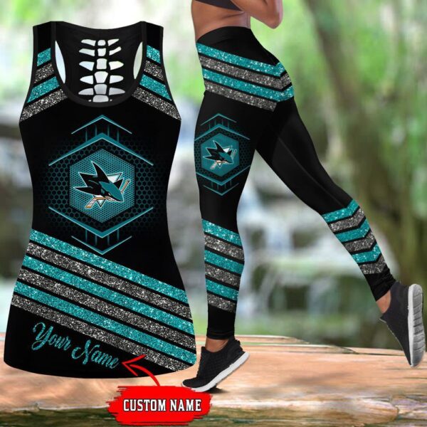 NHL San Jose Sharks Hollow Tank Top And Leggings Set For Hockey Fans