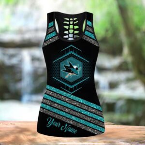 NHL San Jose Sharks Hollow Tank Top And Leggings Set For Hockey Fans 3