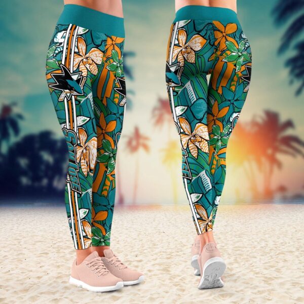 NHL San Jose Sharks Summer Flower Pattern Leggings Women Football Leggings For Women