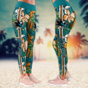 NHL San Jose Sharks Summer Flower Pattern Leggings Women Football Leggings For Women 2 1