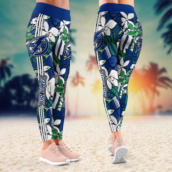 NHL Tampa Bay Lightning Summer Flower Pattern Leggings Women Football Leggings For Women