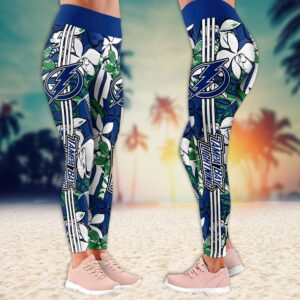 NHL Tampa Bay Lightning Summer Flower Pattern Leggings Women Football Leggings For Women 2 1