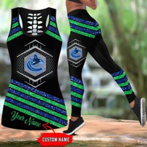 NHL Vancouver Canucks Hollow Tank Top And Leggings Set For Hockey Fans 1
