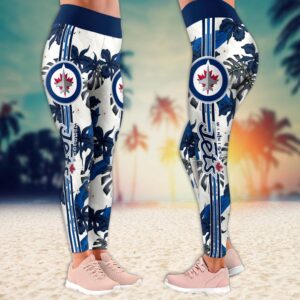 NHL Winnipeg Jets Flower Leggings For Women 2 1