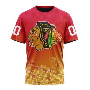 NHL Chicago Blackhawks Special Autism Awareness Design All Over Print T Shirt 1