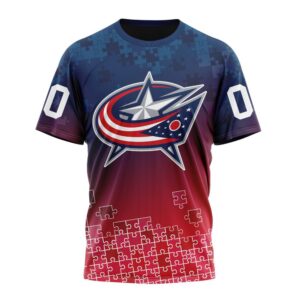 NHL Columbus Blue Jackets Special Autism Awareness Design All Over Print T Shirt 1