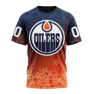 NHL Edmonton Oilers Special Autism Awareness Design All Over Print T Shirt 1