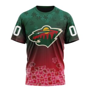 NHL Minnesota Wild Special Autism Awareness Design All Over Print T Shirt 1