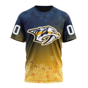 NHL Nashville Predators Special Autism Awareness Design All Over Print T Shirt 1