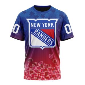 NHL New York Rangers Special Autism Awareness Design All Over Print T Shirt 1