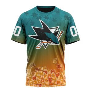 NHL San Jose Sharks Special Autism Awareness Design All Over Print T Shirt 1