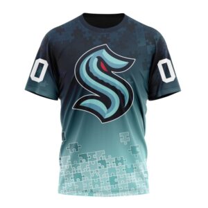 NHL Seattle Kraken Special Autism Awareness Design All Over Print T Shirt 1
