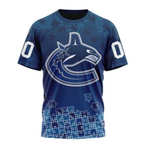 NHL Vancouver Canucks Special Autism Awareness Design All Over Print T Shirt 1