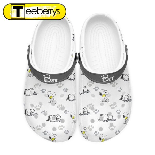 Footwearmerch Custom Name Snoopy Icon White Clogs Shoes