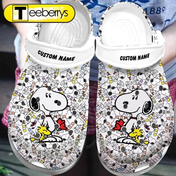 Footwearmerch Custom Name Snoopy White Clogs Crocs Shoes