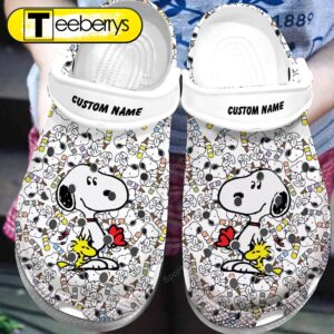 Footwearmerch Custom Name Snoopy White Clogs Shoes