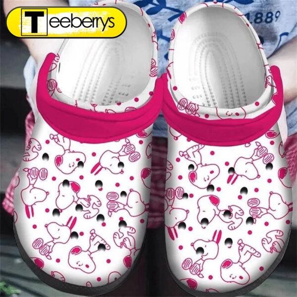 Footwearmerch Pink White Snoopy Pattern Clogs Shoes