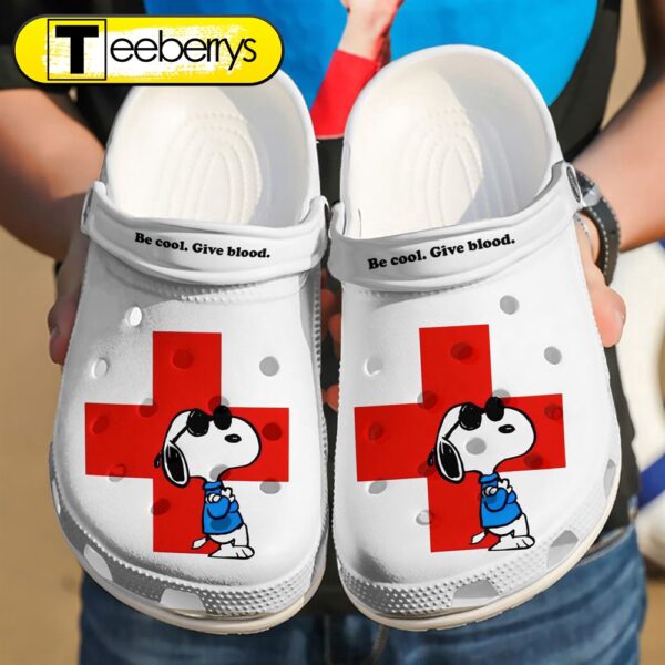Footwearmerch Red Cross Be Cool Give Blood Snoopy Custom Name White Clogs Shoes