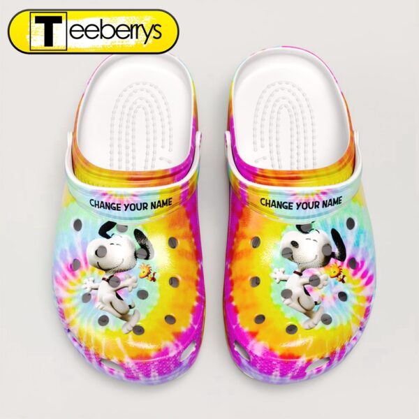 Footwearmerch Tie-Dye Snoopy and Peanuts Crocs 3D Clog Shoes Gift for Family