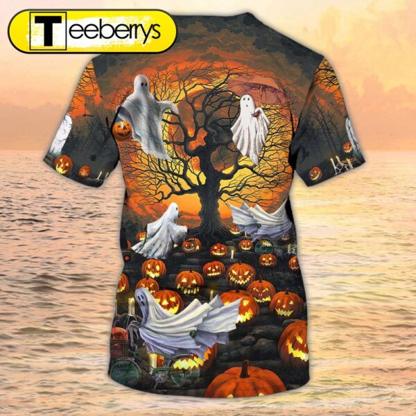 3D All Over Print Ghost And Pumpkin Halloween Shirt Ghost Flying Halloween Tshirt