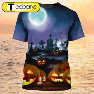 3D All Over Print Pumpkin With Grave Halloween Tshirt Mens Halloween Shirt